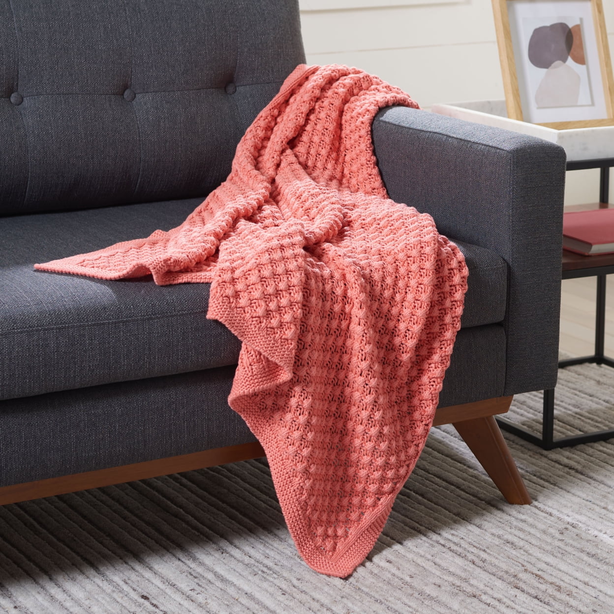 Coral Knitted Cotton Throw Blanket 60" x 50"