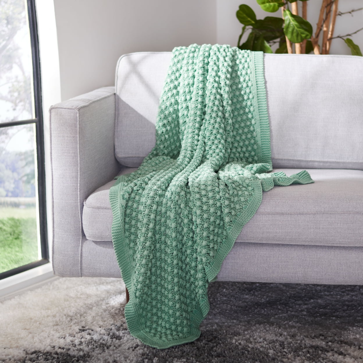 Sage Knitted Cotton Throw Blanket 24" x 17"