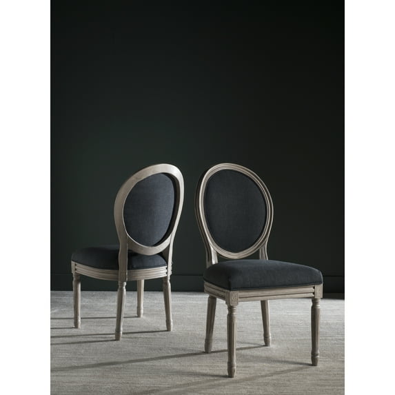 SAFAVIEH Holloway 19''H French Brasserie Linen Oval Side Chair Charcoal / Grey