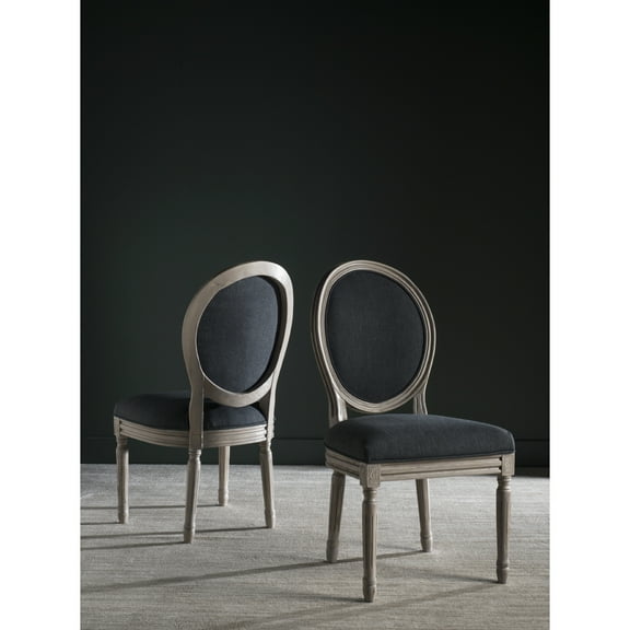SAFAVIEH Holloway 19''H French Brasserie Linen Oval Side Chair Charcoal / Grey