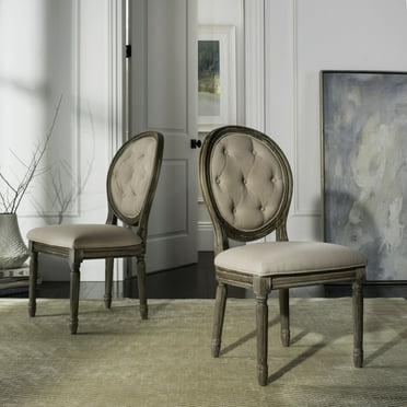 SAFAVIEH Holloway Transitional Tufted Oval Back Side Chair, Set of 2, Beige/Rustic Oak
