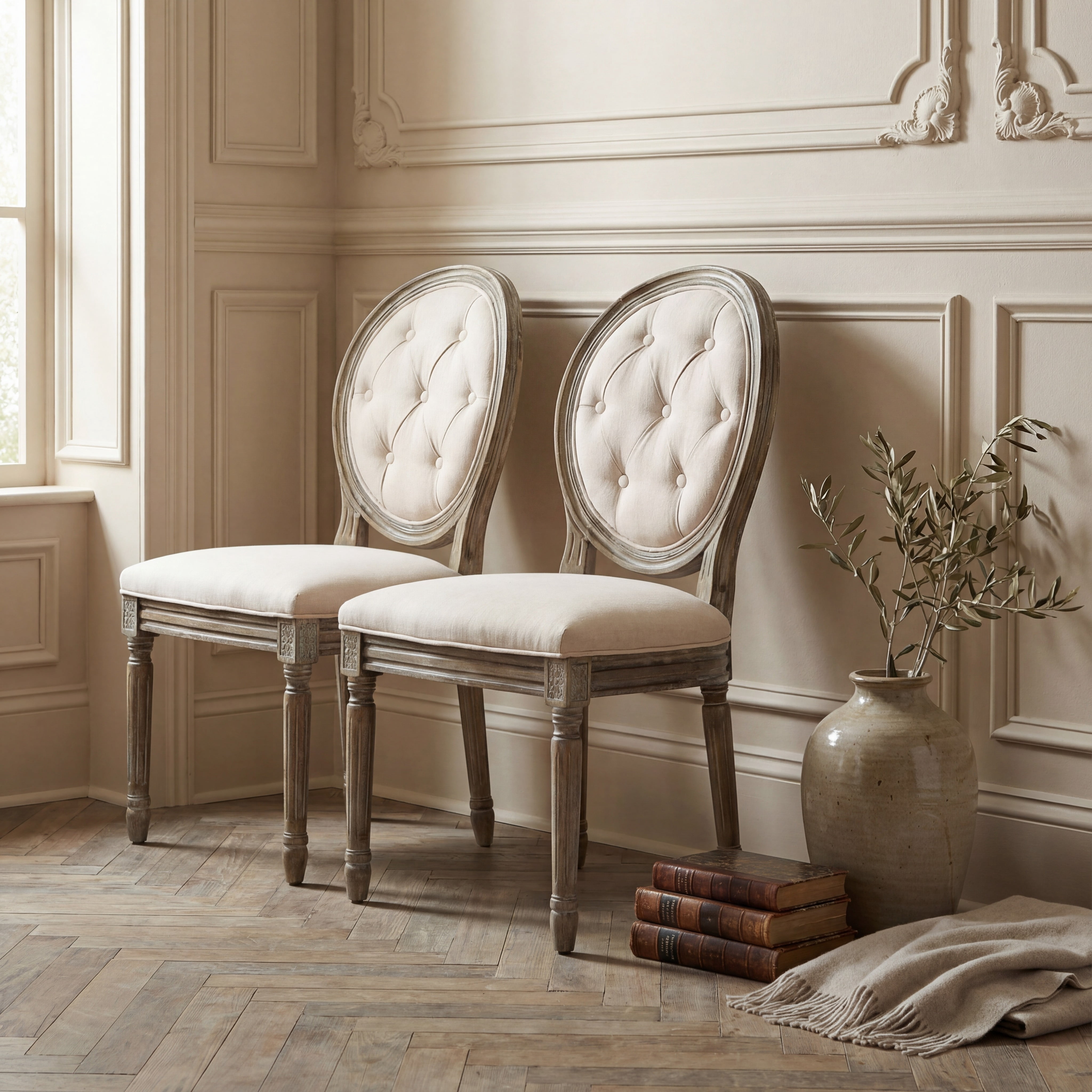 SAFAVIEH Holloway Transitional Tufted Oval Back Side Chair, Set of