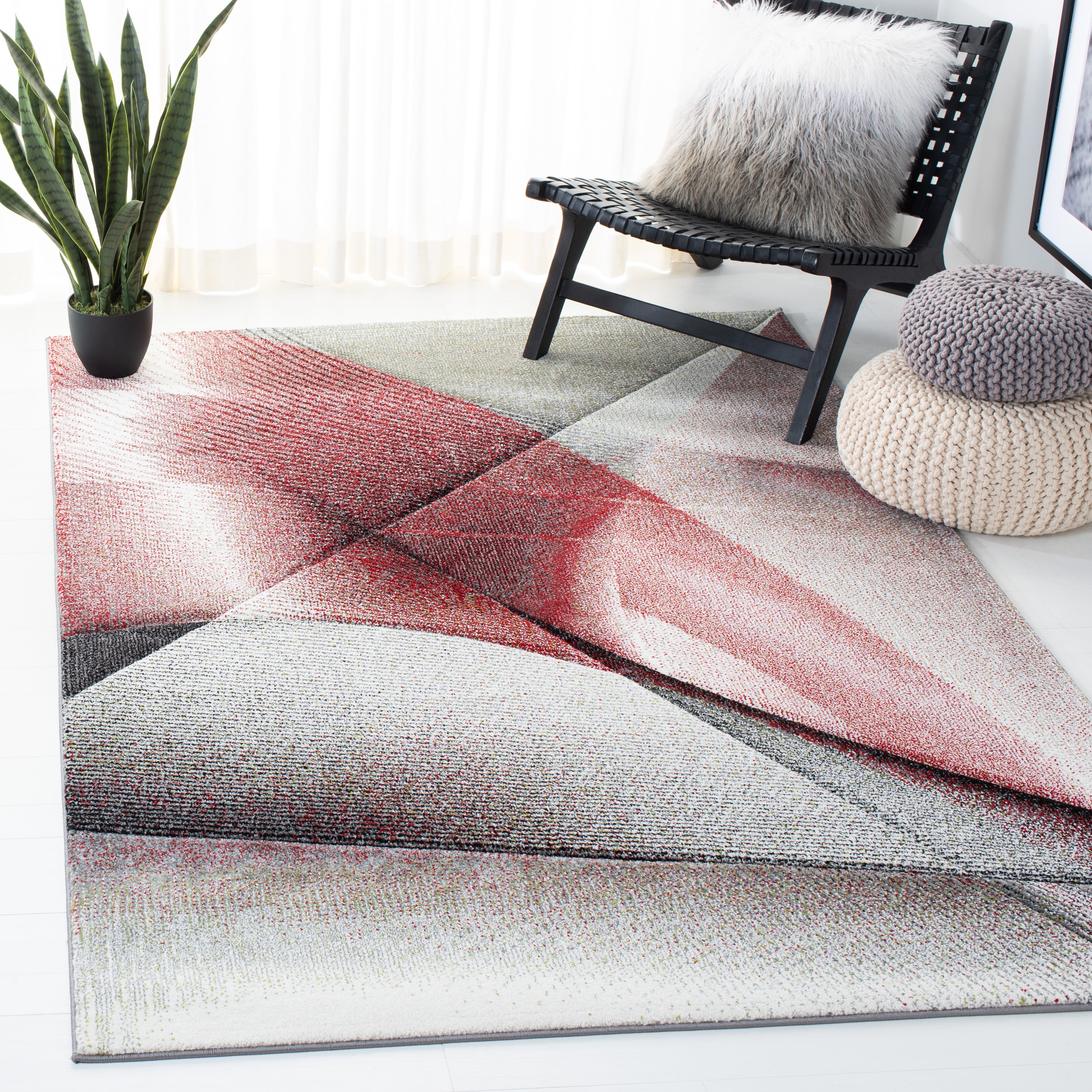 Safavieh Hollywood Celandine Abstract Area Rug, Gray/Red, 6'7" x 6'7" Square