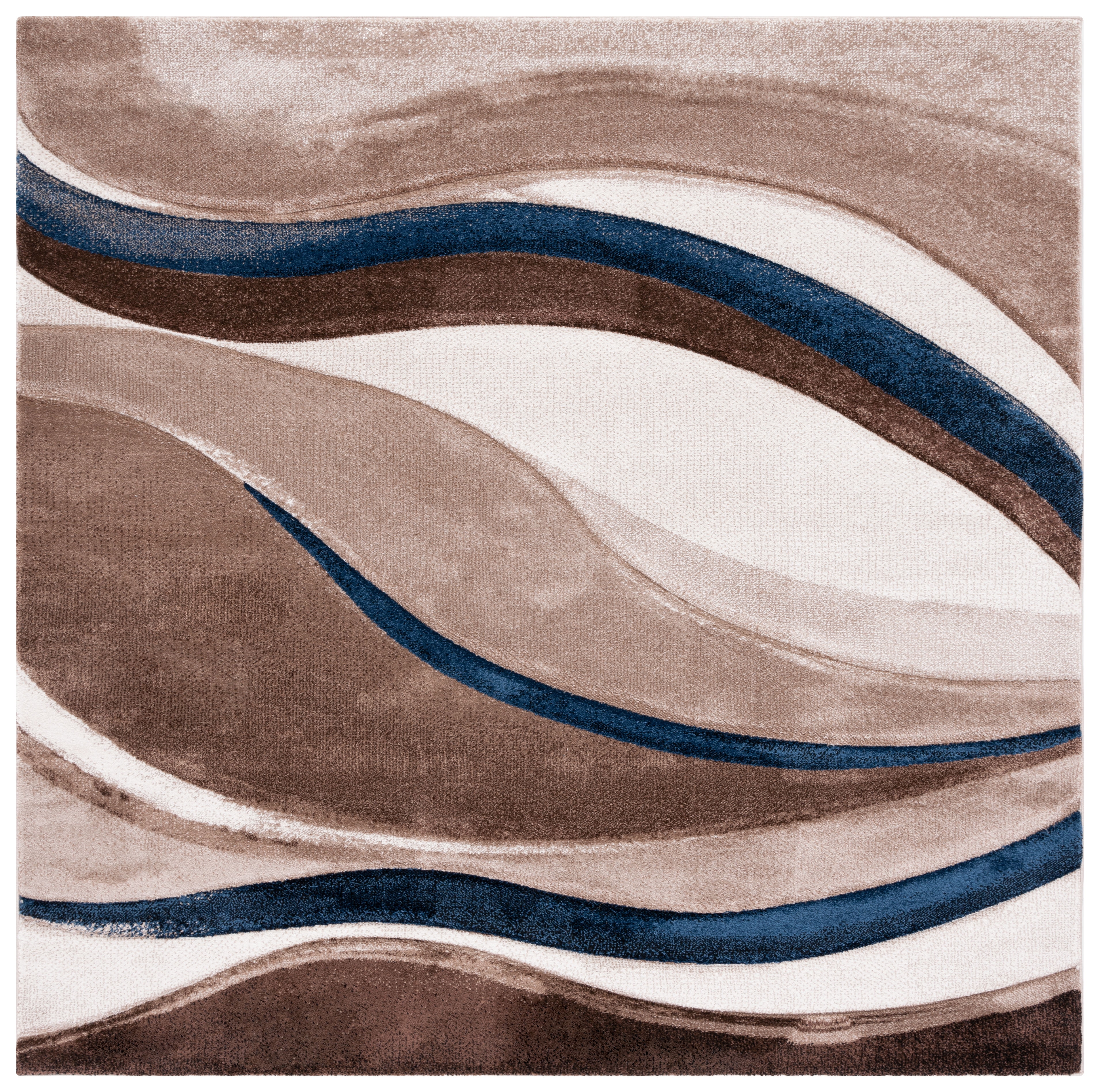Beige and Blue Geometric Square Area Rug