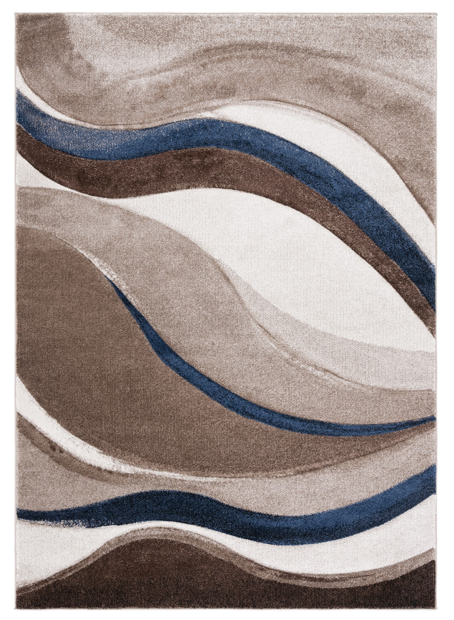 Beige and Blue Rectangular Stain-Resistant Synthetic Area Rug