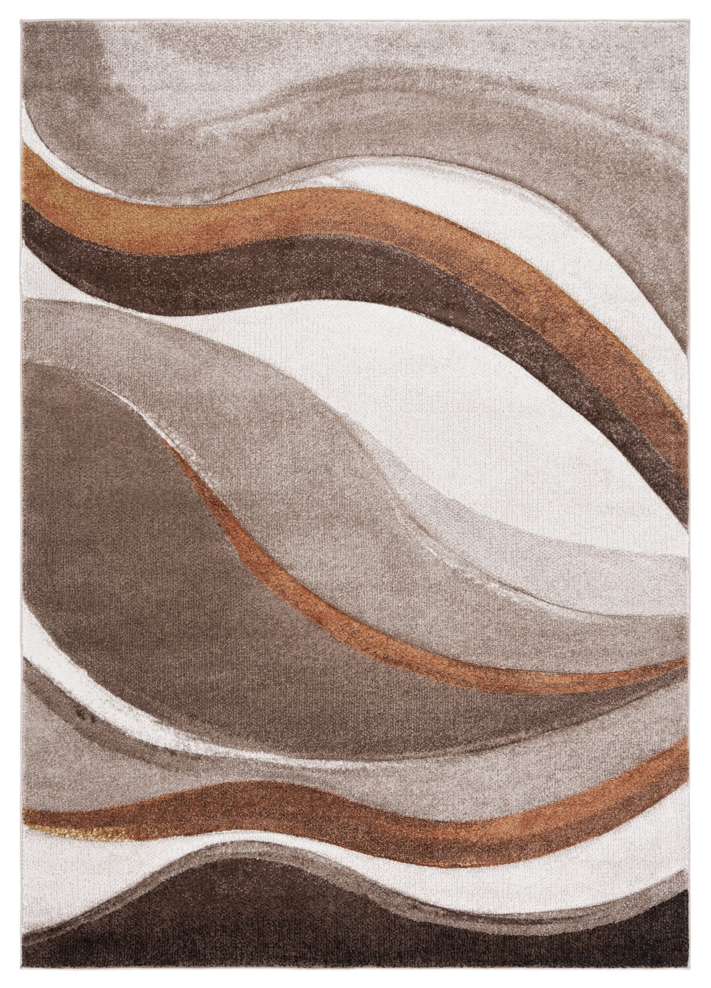 Beige and Brown Mid-Century Modern Synthetic Area Rug