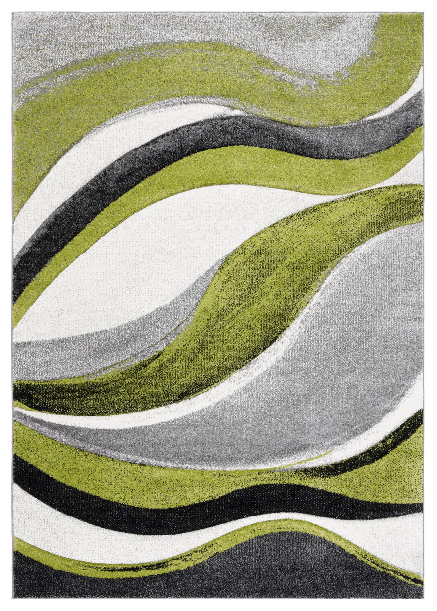 Grey and Green Abstract Synthetic 8' x 10' Area Rug