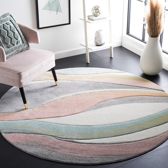 Safavieh Hollywood Dalton Abstract Area Rug, Gray/Pink, 6'7" x 6'7" Round