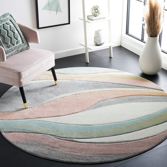 Safavieh Hollywood Dalton Abstract Area Rug, Gray/Pink, 8' x 8' Round