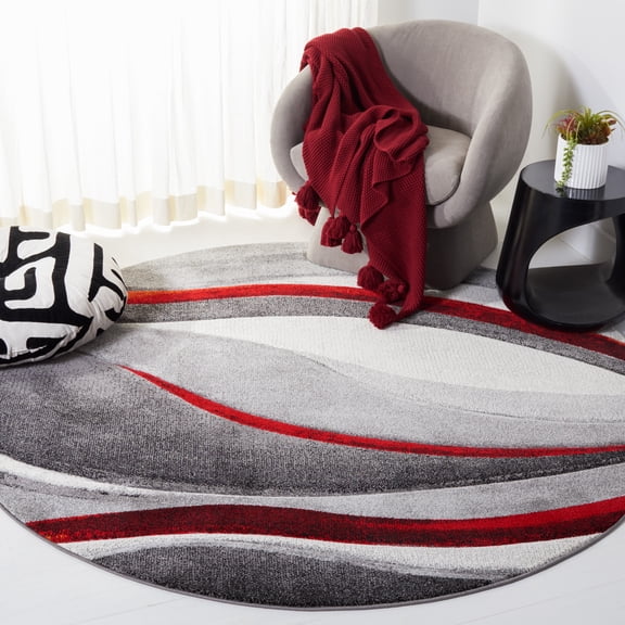 Safavieh Hollywood Dalton Abstract Area Rug, Gray/Red, 5'3" x 5'3" Round