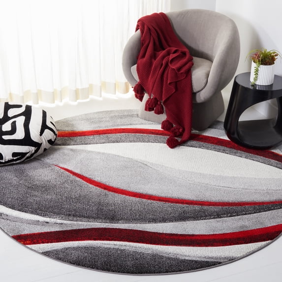 Safavieh Hollywood Dalton Abstract Area Rug, Gray/Red, 6'7" x 6'7" Round