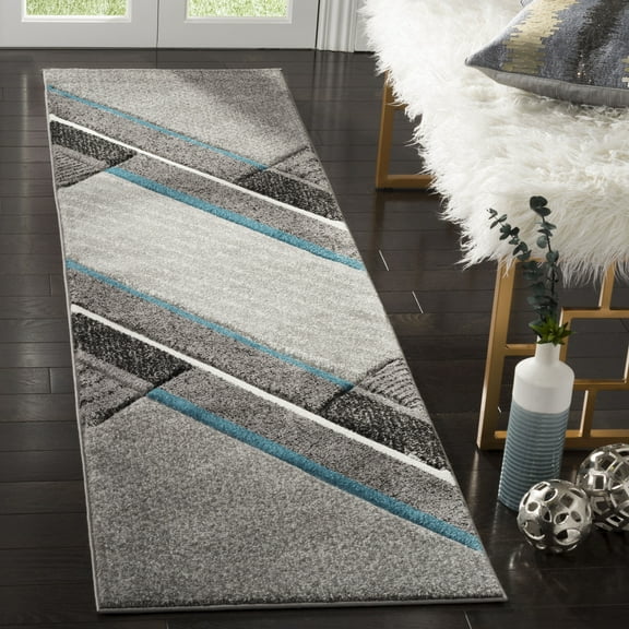 SAFAVIEH Hollywood Gorden Abstract Runner Rug, Grey/Teal, 2'3" x 6'