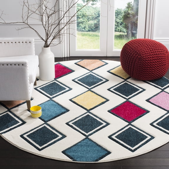 Safavieh Hollywood Ronni Geometric Area Rug, Ivory/Peacock Blue, 6'7" x 6'7" Round