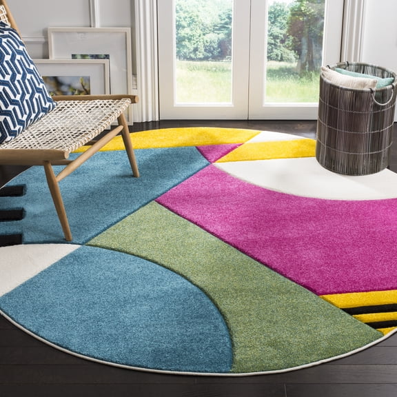 Safavieh Hollywood Priscilla Abstract Area Rug, Peacock Blue/Fuchsia, 6'7" x 6'7" Round