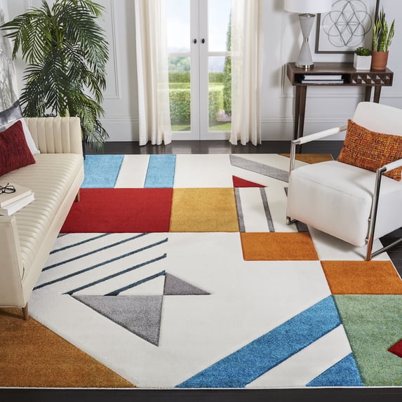 Safavieh Hollywood Becky Abstract Area Rug, Ivory/Peacock Blue, 6'7" x 6'7" Square