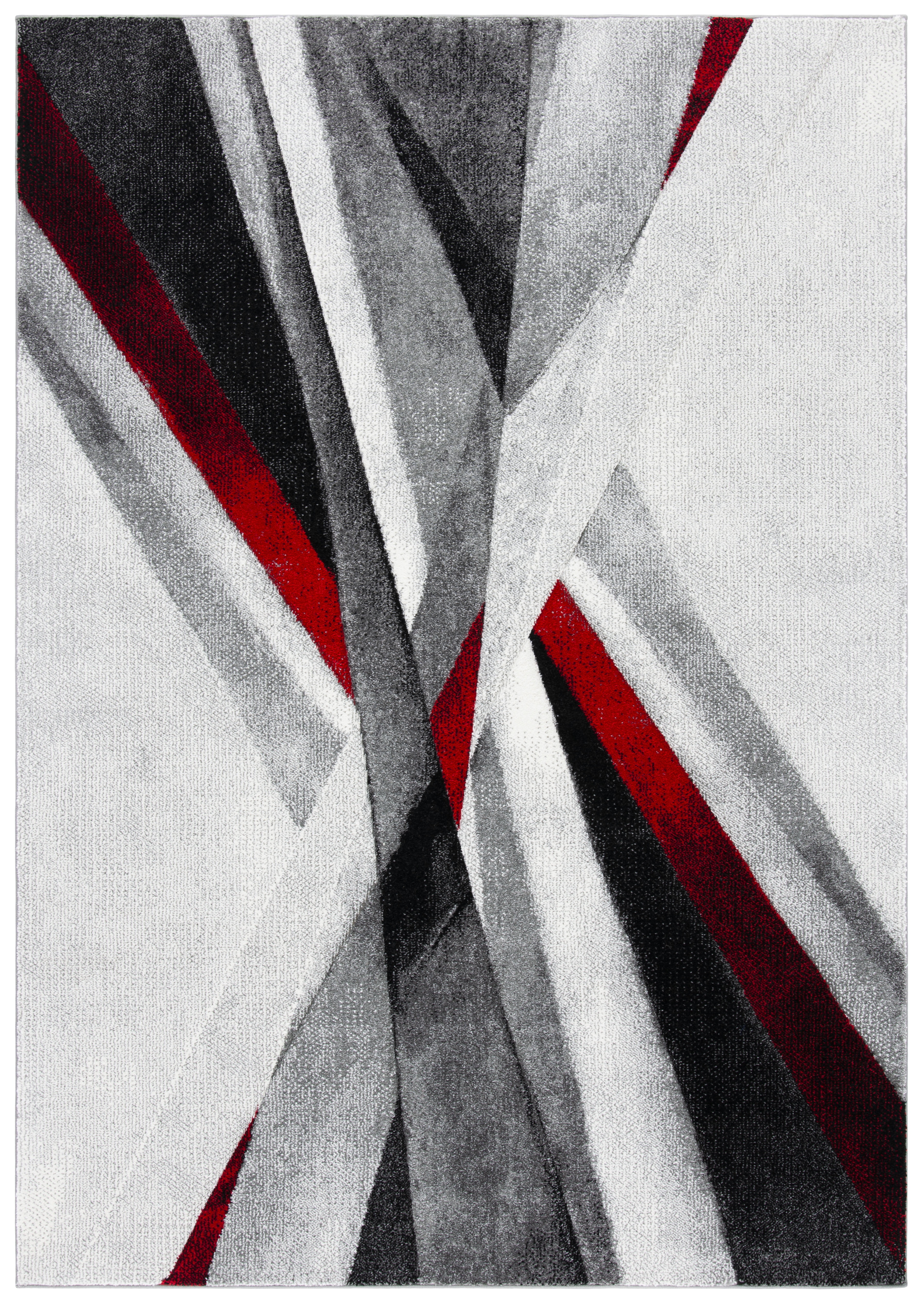 Gray and Red Mid-Century Modern Synthetic Area Rug