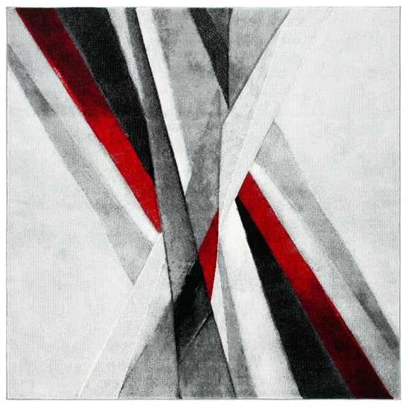 SAFAVIEH Hollywood Jennifer Abstract Area Rug, Grey/Red, 6'7" x 6'7" Square
