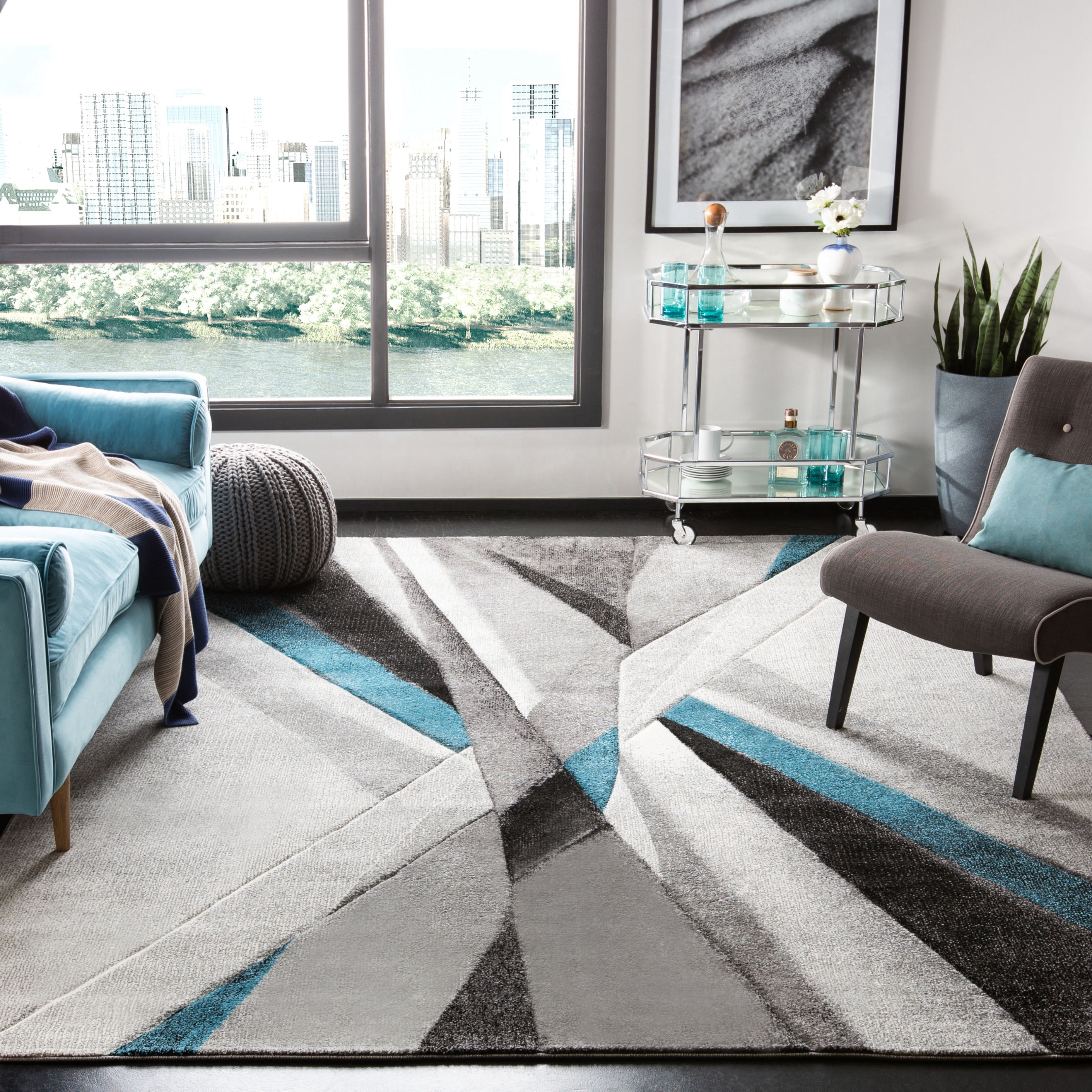 Safavieh Hollywood Jennifer Abstract Area Rug, Gray/Teal, 9' x 12'