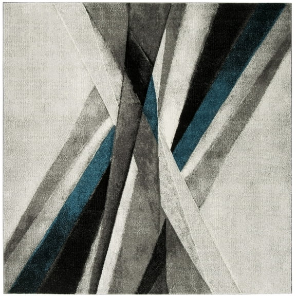 SAFAVIEH Hollywood Jennifer Abstract Area Rug, Grey/Teal, 9' x 9' Square