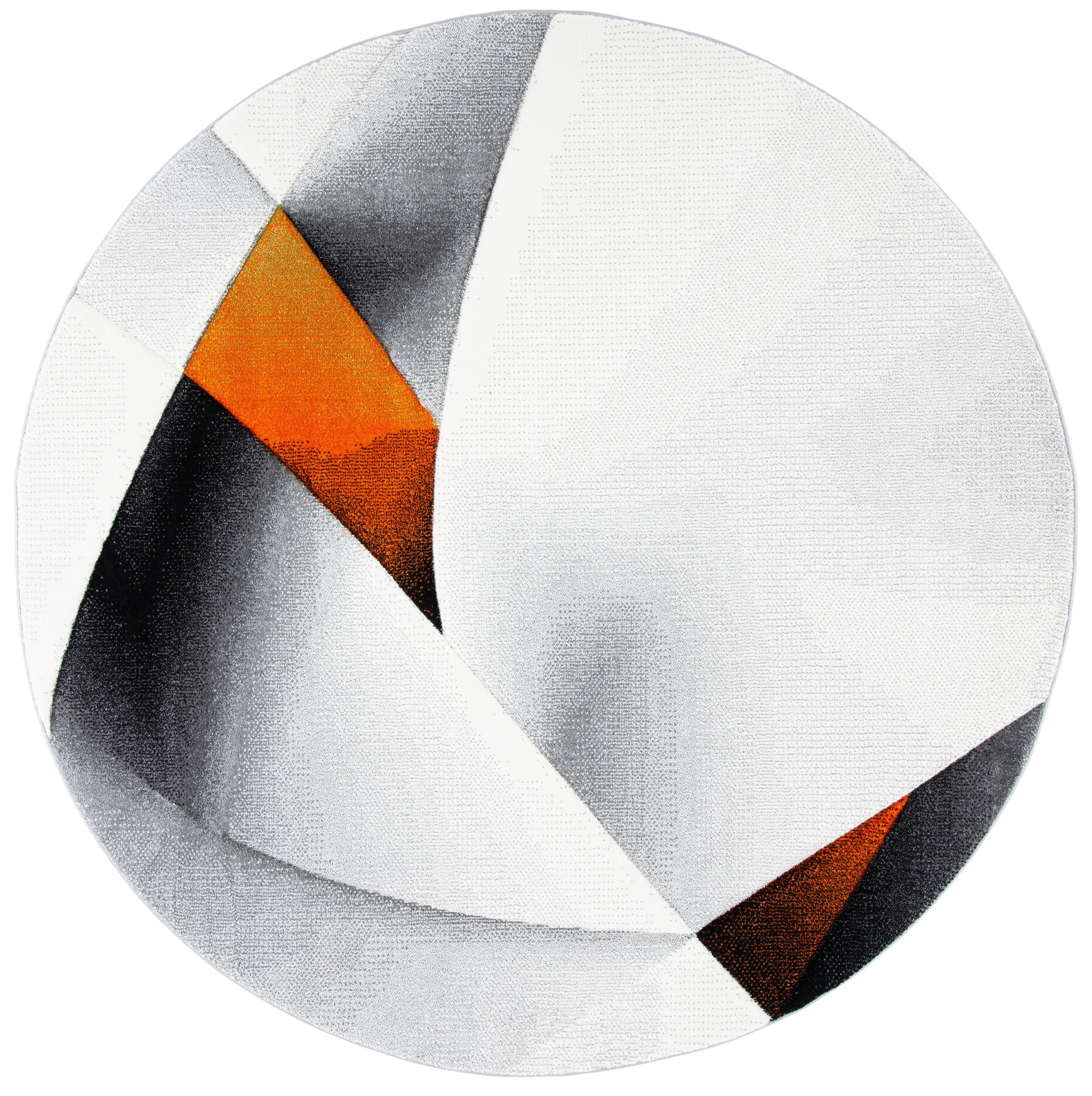 Round Grey and Orange Synthetic Non-Slip Stain-Resistant Rug