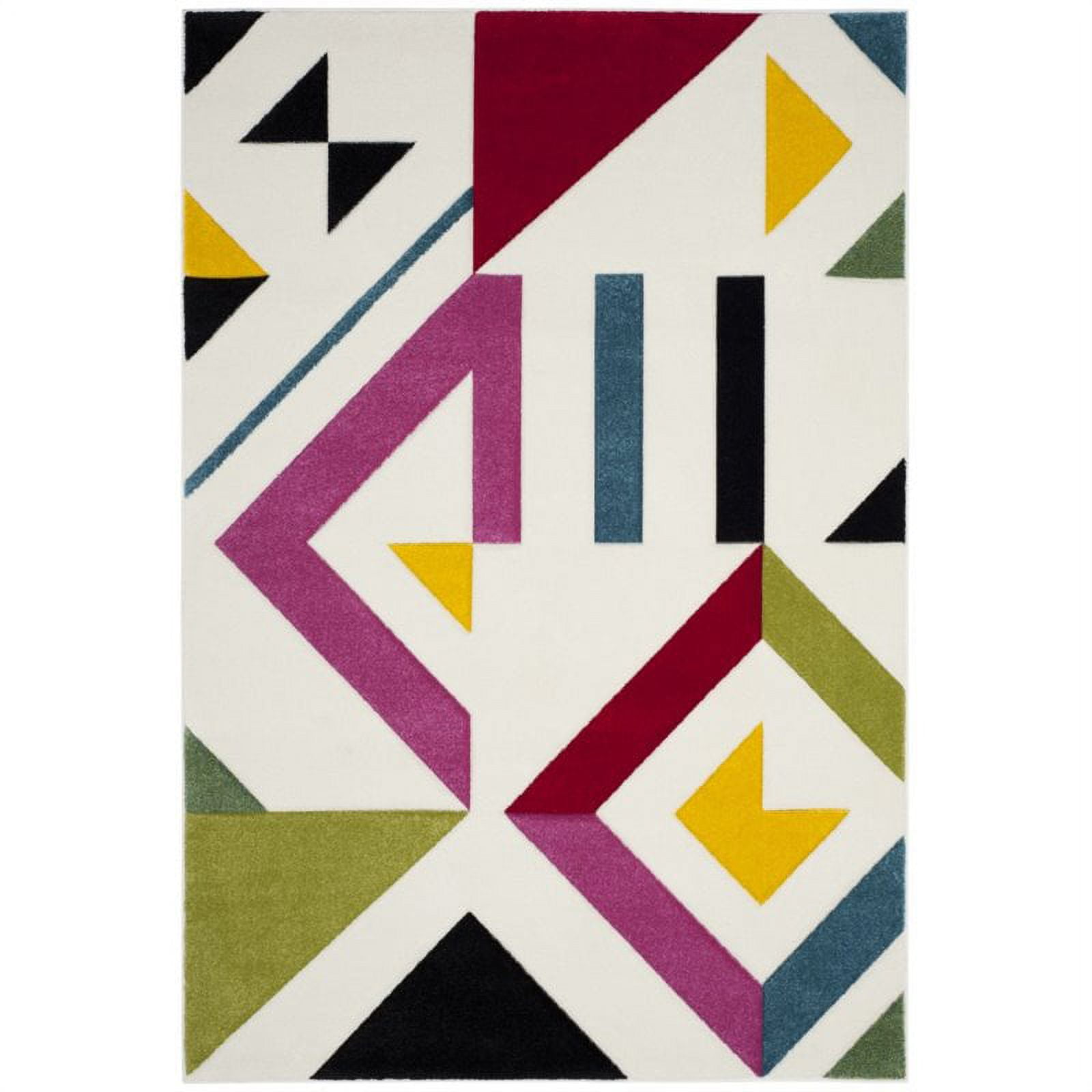 Ivory and Multicolor Geometric 4' x 6' Synthetic Area Rug