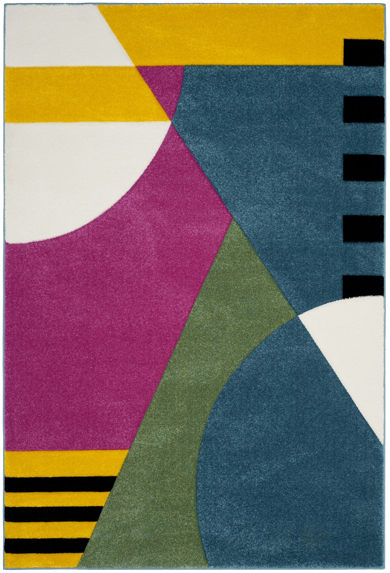Peacock Blue Fuchsia Mid-Century Modern Synthetic Area Rug - 2'3" x 4'