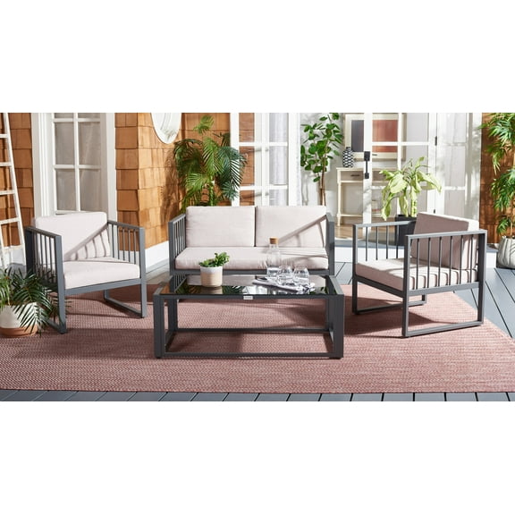 SAFAVIEH Holyoke Outdoor Patio 4 Piece Conversation Set, Grey/Light Grey