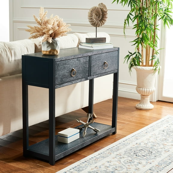 Safavieh Sadie Scandinavian 2 Drawer Wood Console Table, Navy