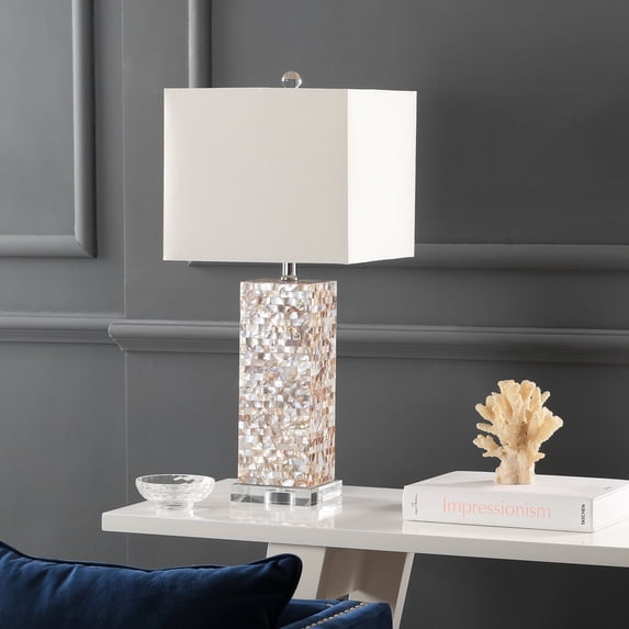 SAFAVIEH Homer 26 in. H Coastal Shell Table Lamp, Cream, Set of 2