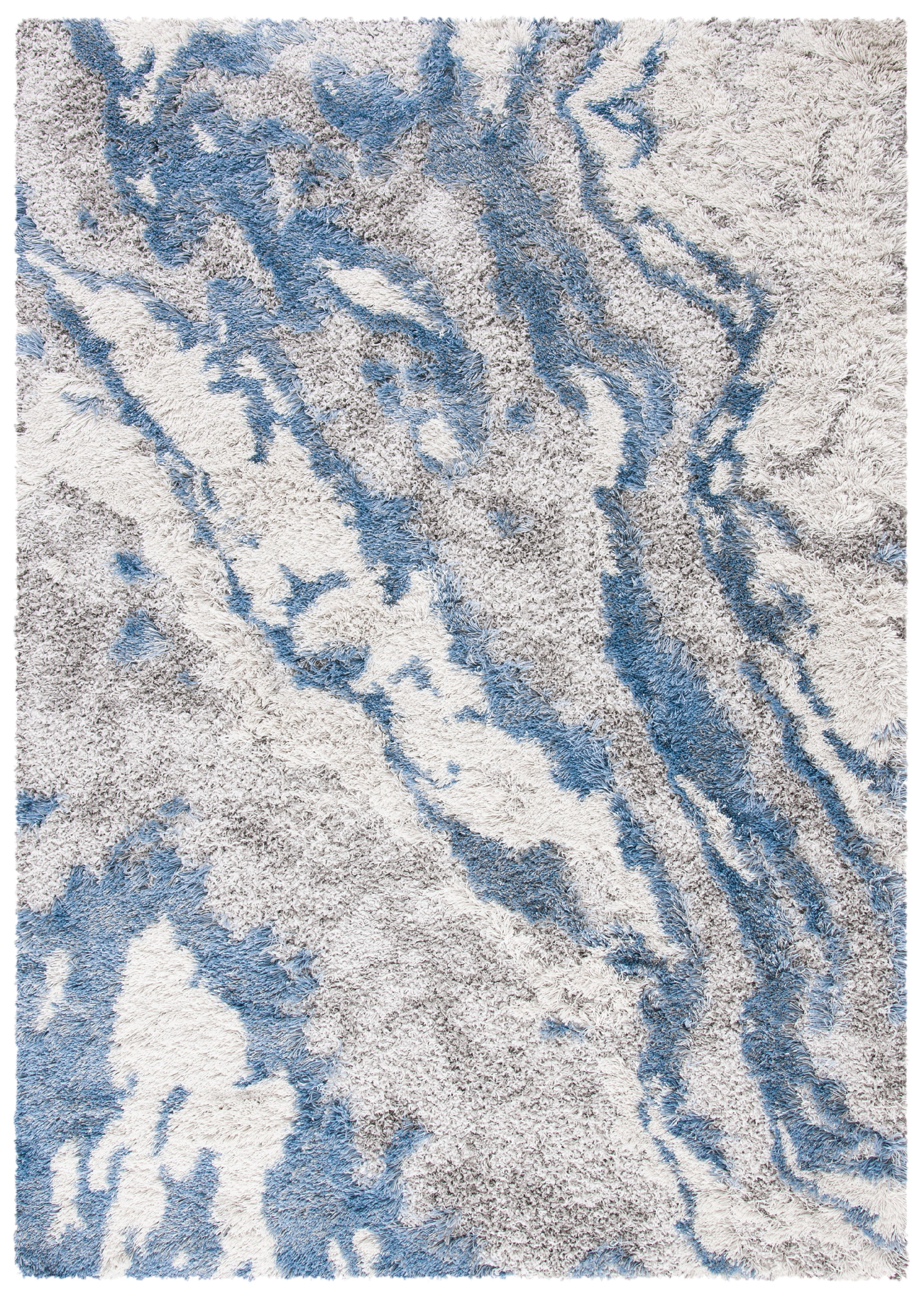 Grey and Blue Abstract Shag Area Rug 5'3" x 7'7"