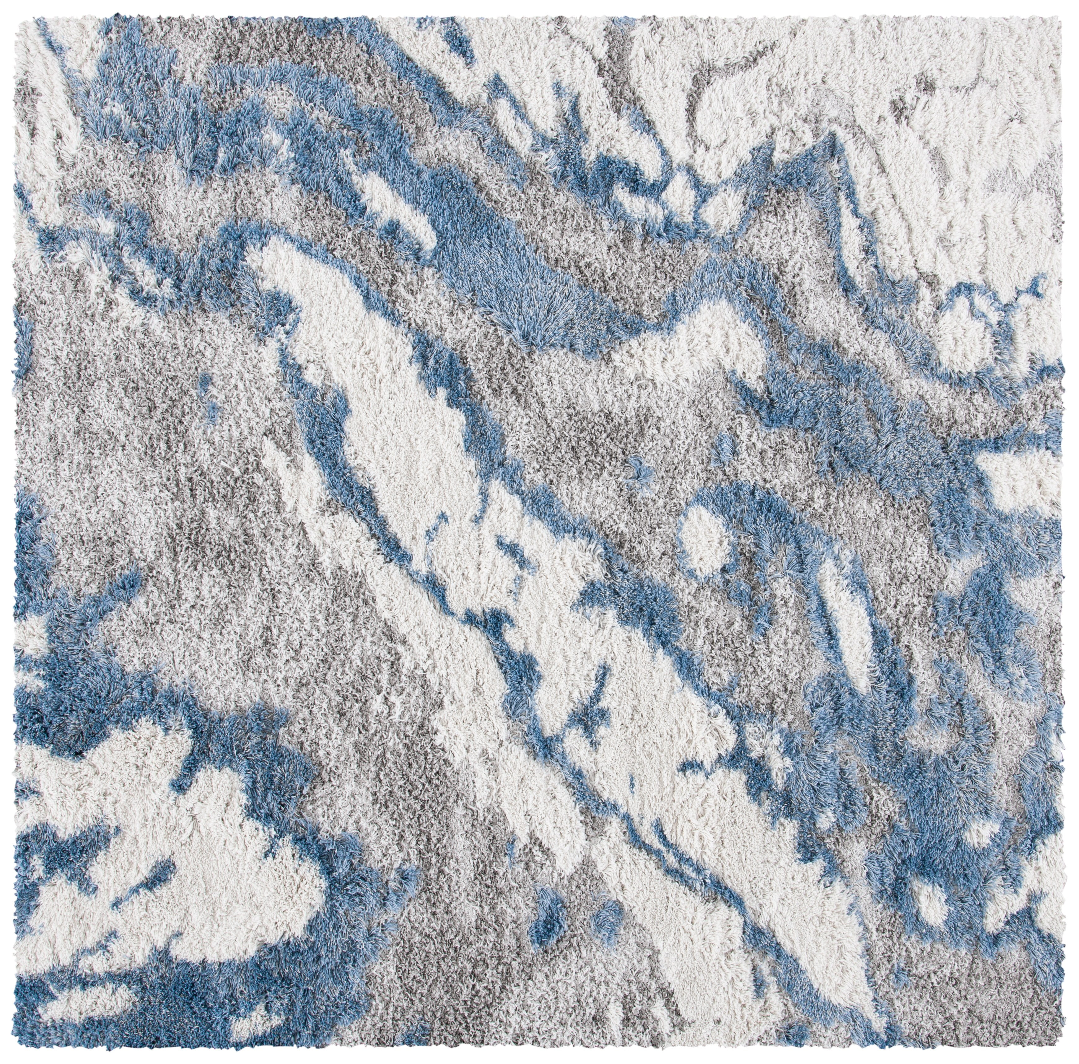 Grey and Blue Abstract Shag Square Area Rug
