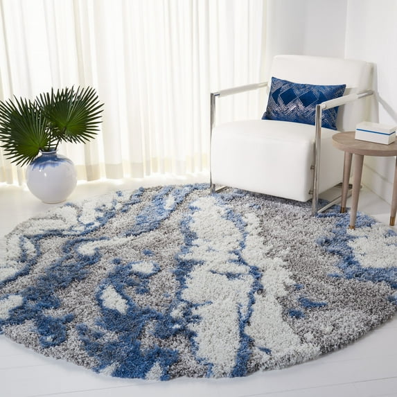 SAFAVIEH Horizon Konstantinos Abstract Shag Area Rug, Grey/Blue, 6'7" x 6'7" Round