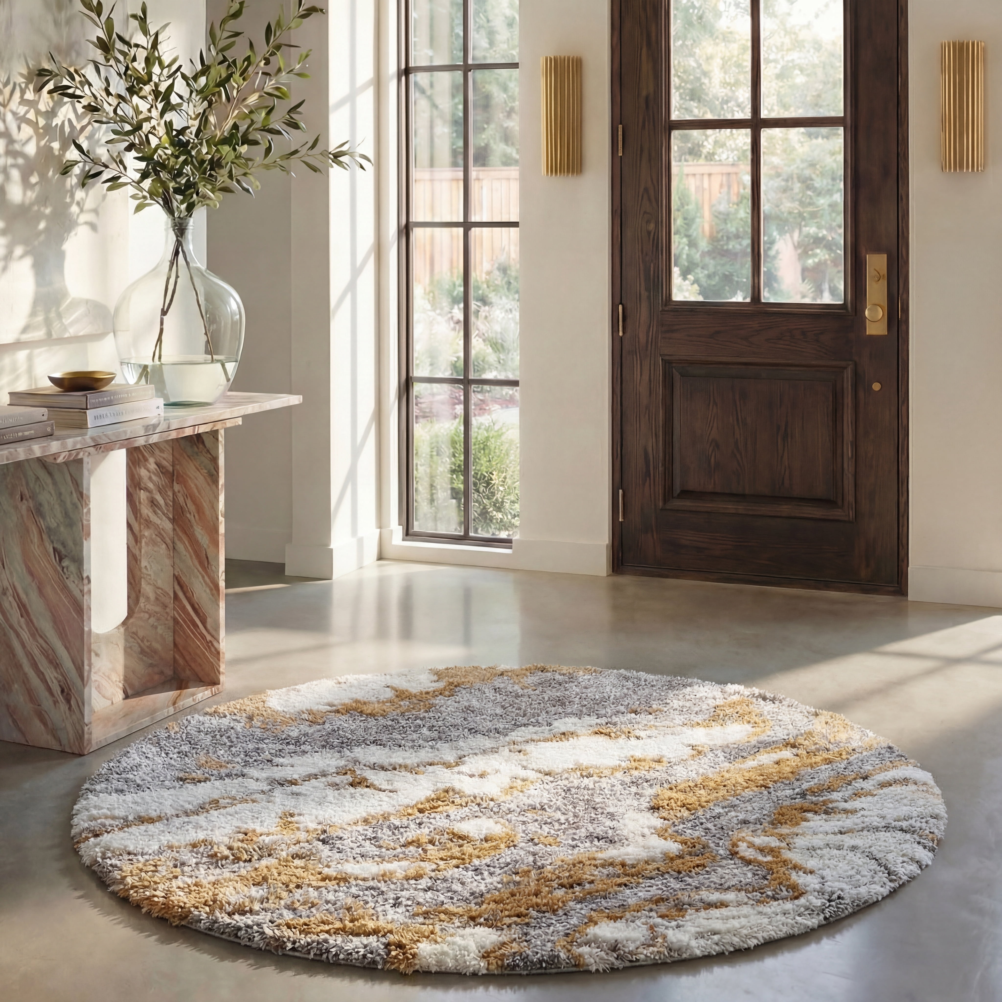 SAFAVIEH Horizon Shag Collection HZN890D Abstract Area Grey / Gold