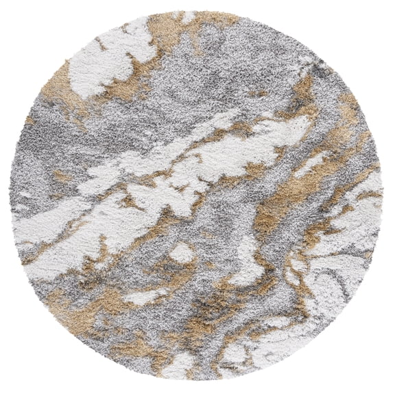 SAFAVIEH Horizon Konstantinos Abstract Shag Area Rug, Grey/Gold, 3' x 3' Round