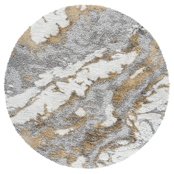 SAFAVIEH Horizon Konstantinos Abstract Shag Area Rug, Grey/Gold, 5' x 5' Round