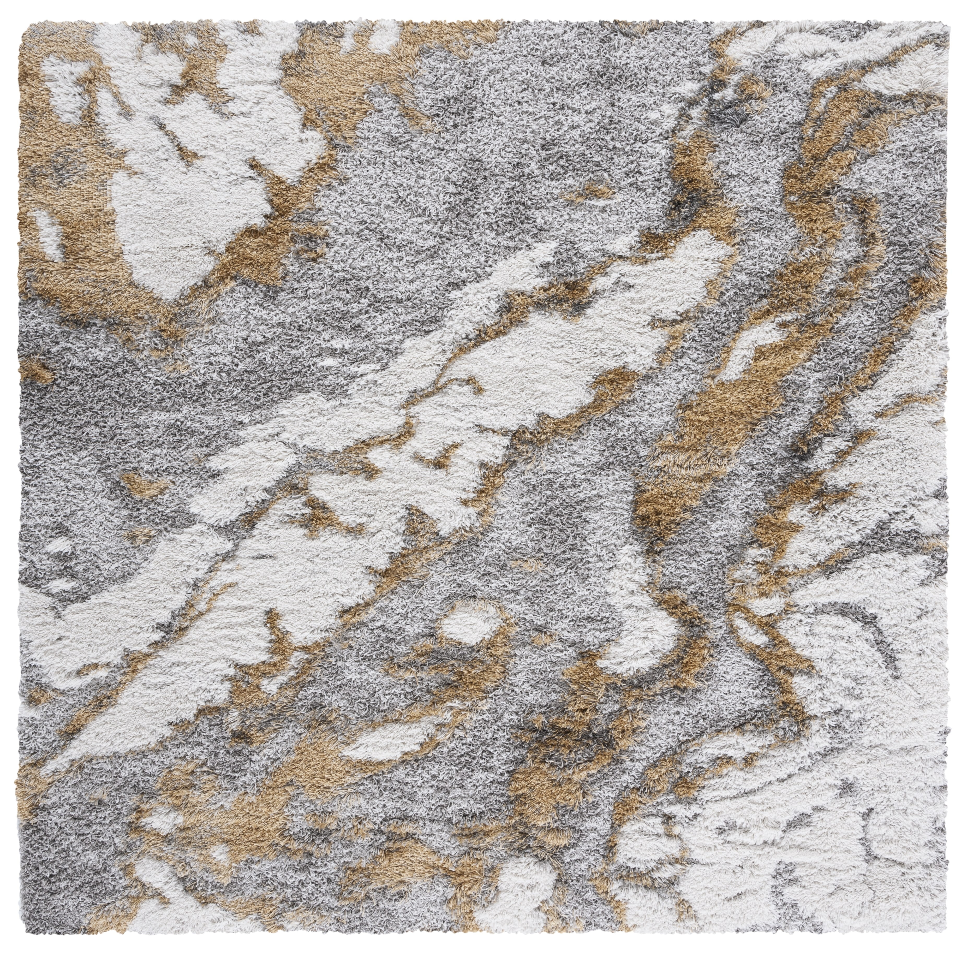 SAFAVIEH Horizon Konstantinos Abstract Shag Area Rug, Grey/Gold, 5' x 5' Square