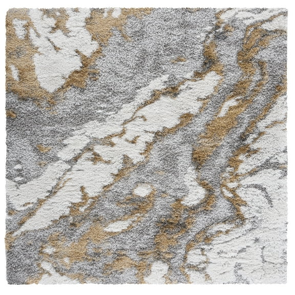 SAFAVIEH Horizon Konstantinos Abstract Shag Area Rug, Grey/Gold, 5' x 5' Square