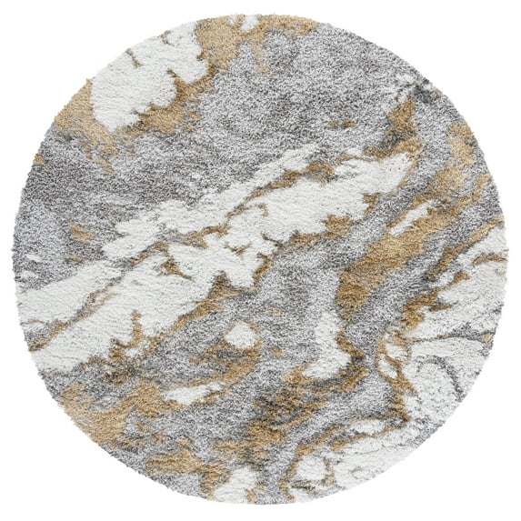 SAFAVIEH Horizon Konstantinos Abstract Shag Area Rug, Grey/Gold, 6'7" x 6'7" Round