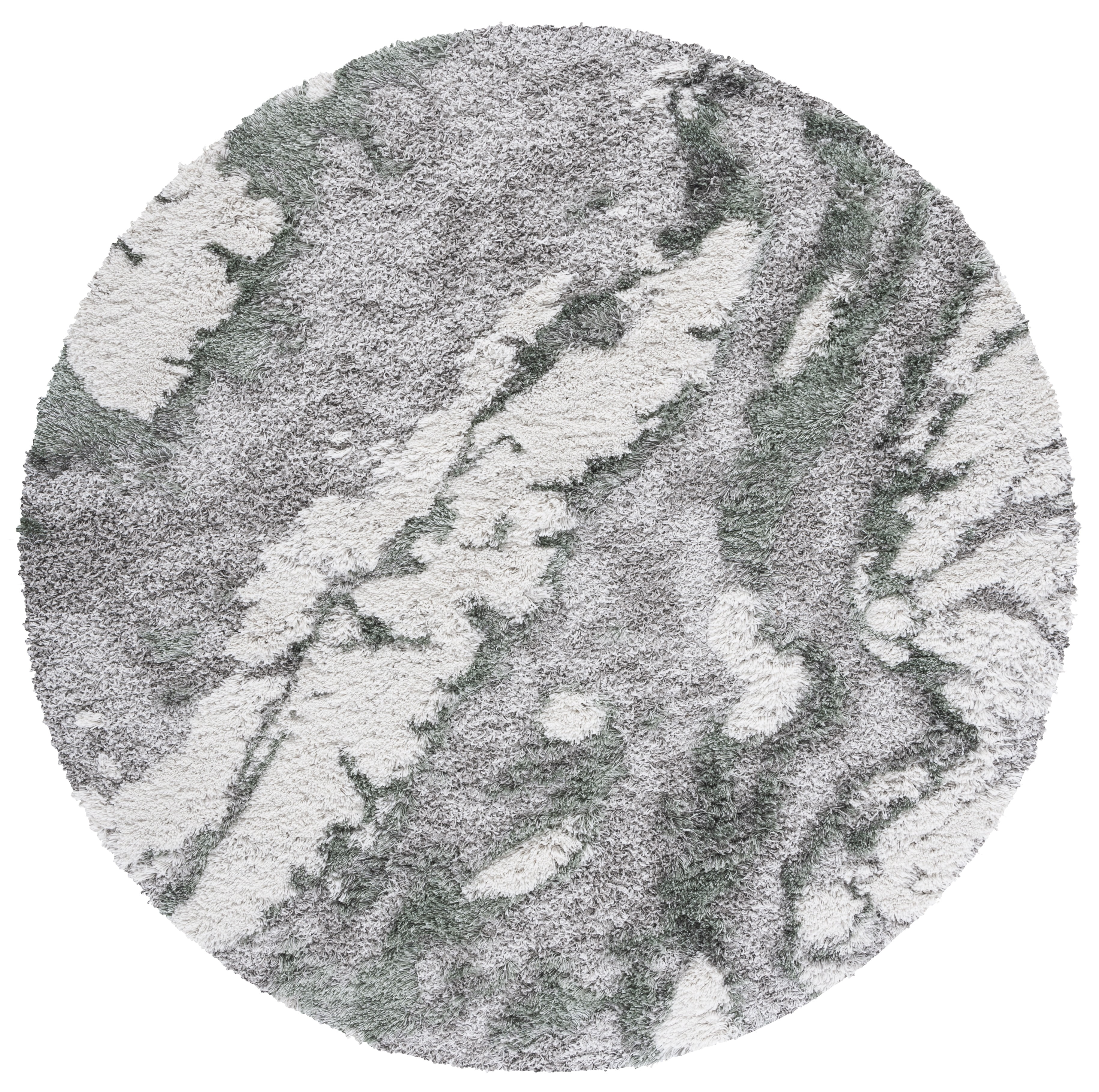 Round Grey and Green Abstract Shag Rug, 79 inches