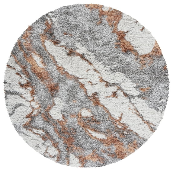 SAFAVIEH Horizon Konstantinos Abstract Shag Area Rug, Grey/Rust, 6'7" x 6'7" Round