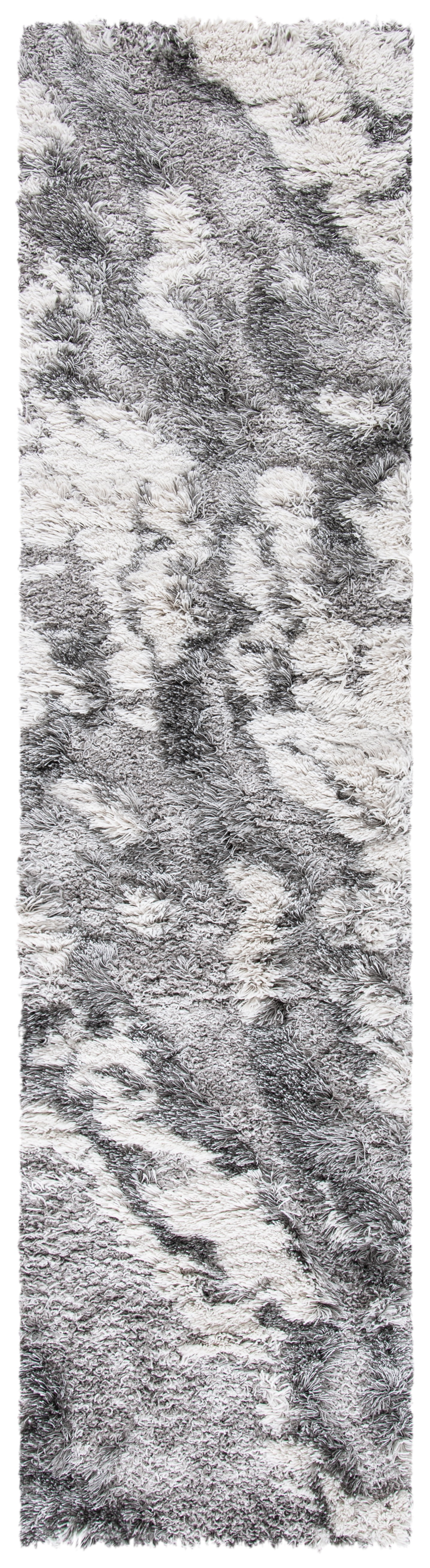 Gray and Ivory Abstract Shag Runner Rug