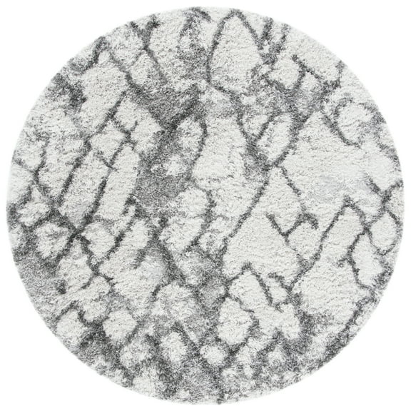 SAFAVIEH Horizon Milica Abstract Distressed Shag Area Rug, Grey/Ivory, 6'7" x 6'7" Round