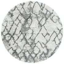 SAFAVIEH Horizon Milica Abstract Distressed Shag Area Rug, Grey/Ivory, 6'7" x 6'7" Round