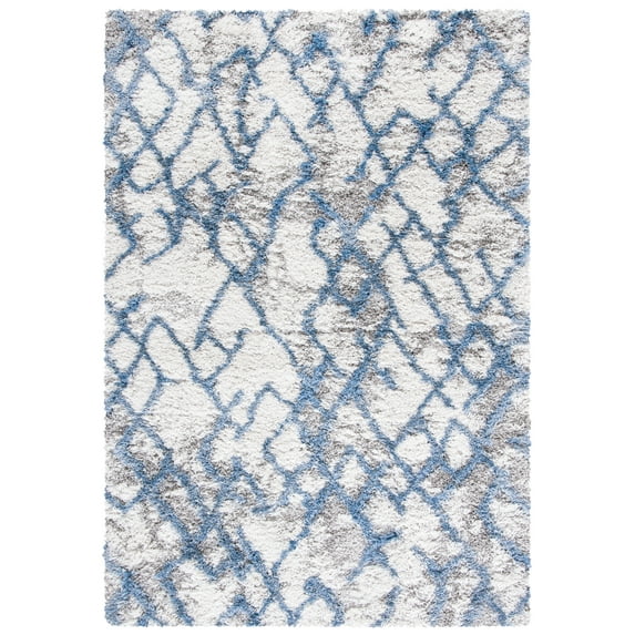 SAFAVIEH Horizon Milica Abstract Shag Area Rug, Ivory/Blue, 4' x 6'