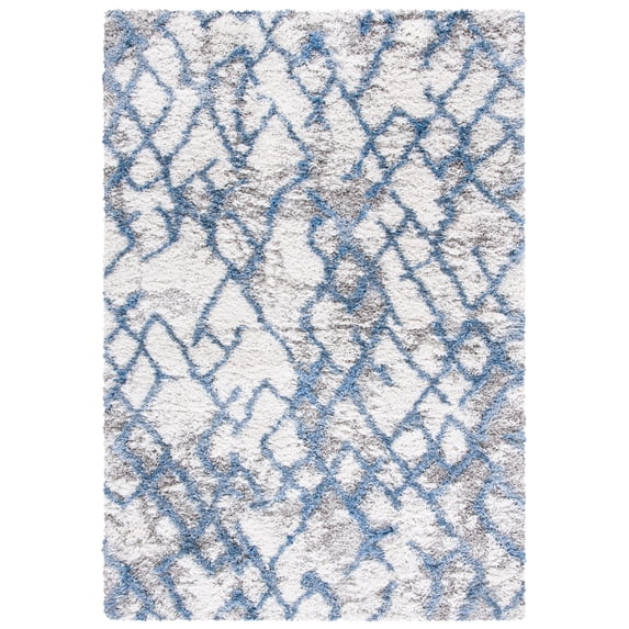 SAFAVIEH Horizon Milica Abstract Shag Area Rug, Ivory/Blue, 5'3" x 7'7"