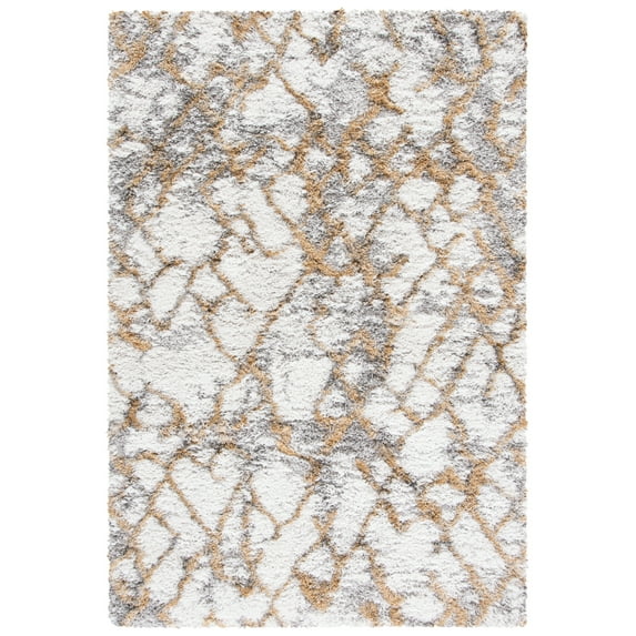 SAFAVIEH Horizon Milica Abstract Shag Area Rug, Ivory/Gold, 11' x 15'