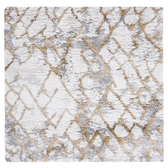 SAFAVIEH Horizon Milica Abstract Shag Area Rug, Ivory/Gold, 5' x 5' Square