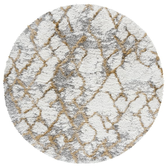 SAFAVIEH Horizon Milica Abstract Shag Area Rug, Ivory/Gold, 6'7" x 6'7" Round