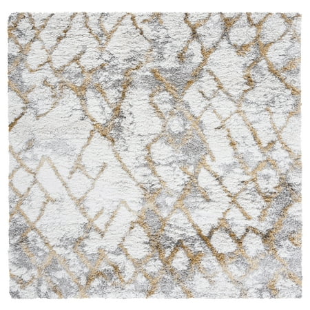 SAFAVIEH Horizon Milica Abstract Shag Area Rug, Ivory/Gold, 6'7" x 6'7" Square