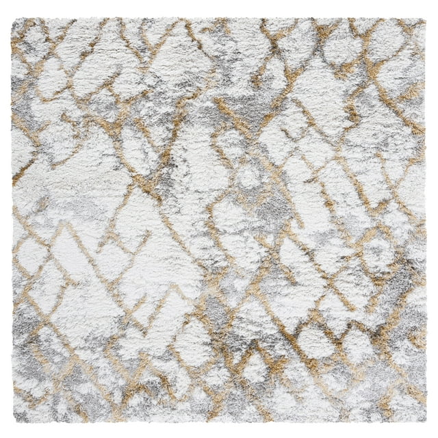 SAFAVIEH Horizon Milica Abstract Shag Area Rug, Ivory/Gold, 6'7" x 6'7" Square